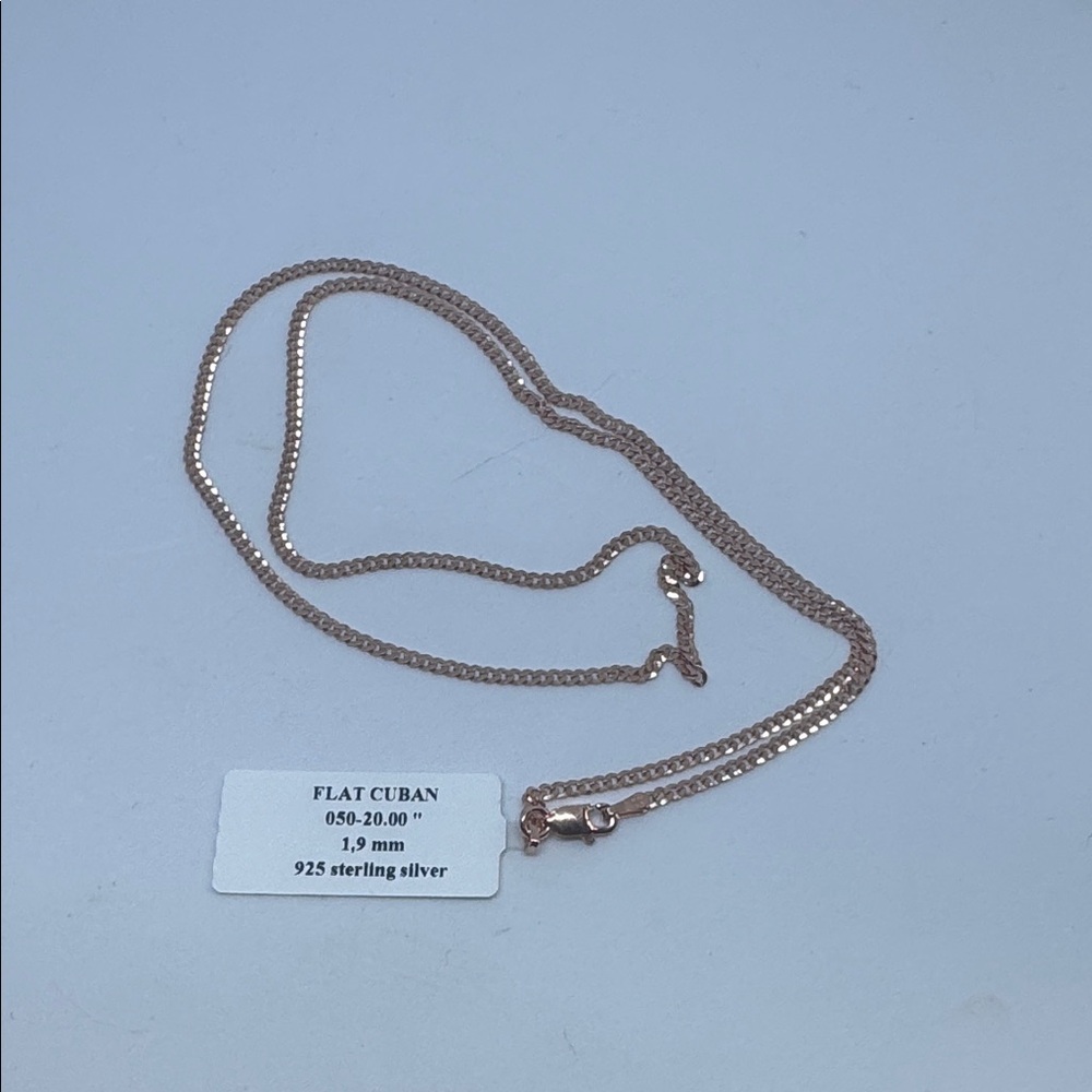 20” Rose Gold over .925 Sterling Silver Flat Cuban Chain